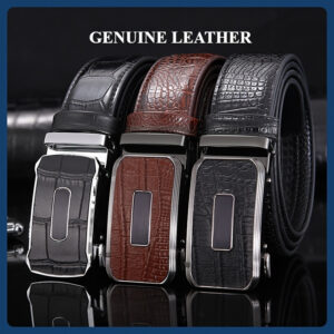 Men's Genuine Leather Cowhide Belt, Automatic Buckle Waistband, Fashion Jeans Pants Accessories