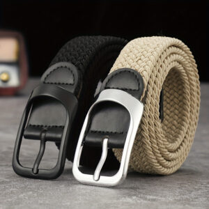 Men And Women's Elastic Woven Belt With Button Buckle, For Casual Jeans Christmas Gift