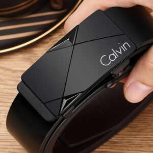 CALVIN Men's Automatic Buckle Belt - Sleek Black PU Leather with Alloy Buckle, Business Casual Design, Standard Size for Office & Casual Attire, Ideal Holiday Gift, Buckles for Belts, Formal Accessory, Modern Design, Sturdy Buckles, Fashionconscious Men