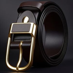 Men's Premium Vintage Genuine Leather Belt with Elegant Golden-Tone Metallic Buckle - Smooth Texture, Classic Design for Jeans & Formal Attire - Durable Everyday Carry Essential