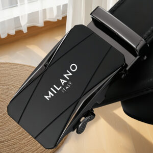 Men's Milan Italy Fashion Faux Leather Belt with Automatic Alloy Buckle - Black, Business Style for Work and Casual Wear