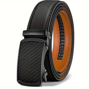Men'S Split Leather Belt with Ratchet Buckle - Black & Orange, Adjustable Fit for Dress Pants, Shirts, and Oxfords - Perfect for Father'S Day Gift