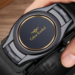 CABOR KUNKEL Men's Premium Genuine Leather Belt with Elegant Golden-Tone Automatic Buckle - Ideal for Business, Formal, and Casual Wear - Perfect Christmas & Spring Festival Gift