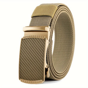 1pc Men'S Elastic Woven Golf Belt - Adjustable Ratchet Buckle, Durable Metal Clasp, Olive Green & Golden Accents, Perfect for Golf Pants, Shorts, Jeans - Stylish Casual Waistband, Golf Accessories, Secure Fit Belt
