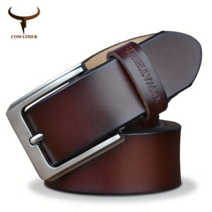 COWATHER Men's Belt - Classic Second-Layer Cowhide, Coffee Brown, Minimalist Vintage Metallic buckle, Everyday & Formal Wear - Durable Everyday Carry Belt XF002, Secondlayer Accessory, Office Attire, Simple Design, Sturdy Construction, Professional Men