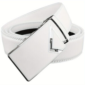 1pc Casual Faux Leather Belt with Automatic Alloy Buckle, 3.5cm Width, Versatile for Daily Use - Black & White