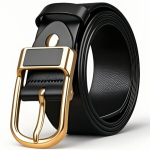 Men's Retro Belt with Golden-Tone Alloy Buckle - Premium Black Leather for Jeans & Casual/Formal Wear - Classic Regular Size Accessory