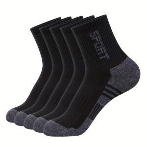5 Pairs Men'S Solid Color Mid Crew Socks, Comfy Breathable Soft Ankle Short Socks Quarter Sports Socks For Men'S Outdoor Activities Black White