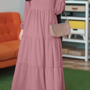 Elegant Green Long Sleeve A-Line Maxi Dress for Women - Traditional Islamic Kaftan with Pockets, Flowing Design, Perfect for Spring/Summer/Fall, Muslim Dress