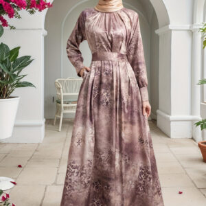 Women'S Elegant Long Sleeve Dress with Waistband and Pockets - Floral Print, Loose Fit, Round Neck, Perfect for Daily Wear, Home, Holidays, and Dates, All-Season Versatile Style, Casual Elegant Wear | Floral Print Dress | Nonstretch Fabric