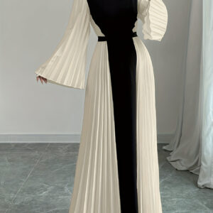 Women's Elegant Black & Beige () Maxi Dress - Flared Sleeve Formal & Casual Outfit, Machine Washable Women's Dress for Parties, Office, Casual Attire, Office Attire, Color Block Design, Structured Fit, Working Professionals