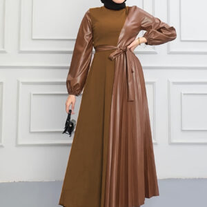 Modest Middle Eastern-Inspired Women's Dress - Long Sleeve Black Solid Color with Adjustable Waist Belt, Floor-Length Machine Washable Traditional Attire for All Seasons, Allseason Outfit, Sophisticated Stitching, Highquality Fabric