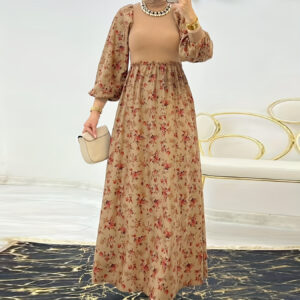 Women's Middle Eastern-Inspired Floral Print Maxi Dress - Polyester-Spandex Blend, Machine Washable, All-Season Versatile Wear, Elegant Casual to Formal Occasion Dress