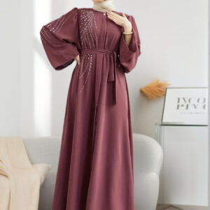 Women's Islamic Dress - Elegant Zip-Up Long Dress with Button waist, Non-Stretchy Fabric, Loose Fit Modest Outfit for Everyday & Formal Events - All-Season Muslim Women Clothing, Muslim Dress, Formal Event Attire, Flowy Fabric Gown