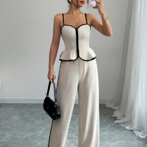 2pcs/set Women'S Elegant Contrast Color Cami Top and Trousers