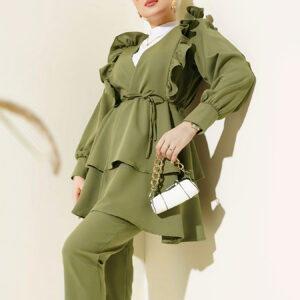 Women's Abaya Muslim Long Sleeve Loose Top and Pants 2pcs Set Dubai Islamic Women's Outfit