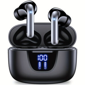 Wireless Headphones, Bluetooth 5.3 Earbuds with 13mm Speaker, Long Battery Life, Type-C Fast Charging Case, Stereo In-Ear Headset for iPhone and Android, Gaming Business Sports Earbuds with Microphone, Digital Display, Ideal for Music Listening