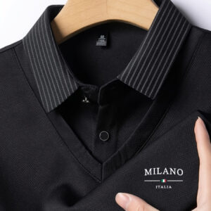 Men'S Classic Two-Tone Polo Shirt with Striped Sleeves & Contrast Collar - Long Sleeve, Button-Up, Regular Fit for Golf, Casual Wear, and Outdoor Activities, Golf Apparel | Contrast Collar Shirt | Knit Construction, Golf Shirt