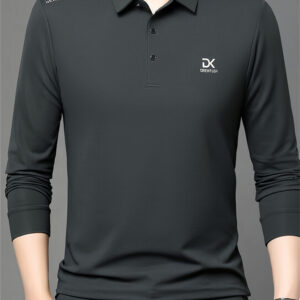 Men's Casual Shirt - Black Geometric Chest Pattern, Soft Breathable Fabric, Long Sleeve Half-Zip Design with Metal Zipper, Machine Washable Spring/Fall Top for Casual Outings & Gifts