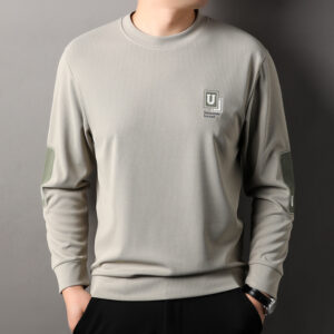 CRRTMARO Men's Casual Oversized Long Sleeve T-Shirt - Solid Beige Round Neck, Minimalist Plain Shirt for Everyday & Formal Wear, Comfortable Everyday Essential in Neutral Brown/Beige, Versatile Layering Top for Men, Durable Everyday Casual Wear, Brand: CRRTMARO, Relaxed Fit, Smooth Texture, Subtle Logo, Suitable for Spring and Autumn, Stylish and Comfortable for Young Adults and Professionals