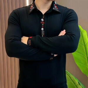 Men's Long Sleeve Shirt - Formal yet Casual Elegant Top, Slim Fit Shirt for Business, Office, Parties - European Luxury Clothing for Men, Office Attire, Sophisticated Look, Fine Embroidery, Stylish Blouse, Business Professionals