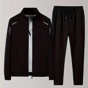 Men's Spring/Autumn Sports Set, Stand-up Collar Zip-up Jacket And Joggers, Athletic Style, Breathable And Comfortable