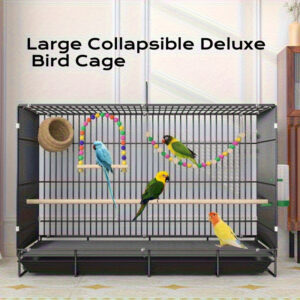 Large Metal Bird Cage - Spacious Villa-Style Parrot & Small Animal Habitat with Removable Wire Mesh Floor, Colorful Beads & Feeding Perches - Durable Easy-Clean Design for Indoor/Outdoor Use, Bird Cage Accessories, Indoor Pet Cage, Villastyle Cage, Sturdy Construction