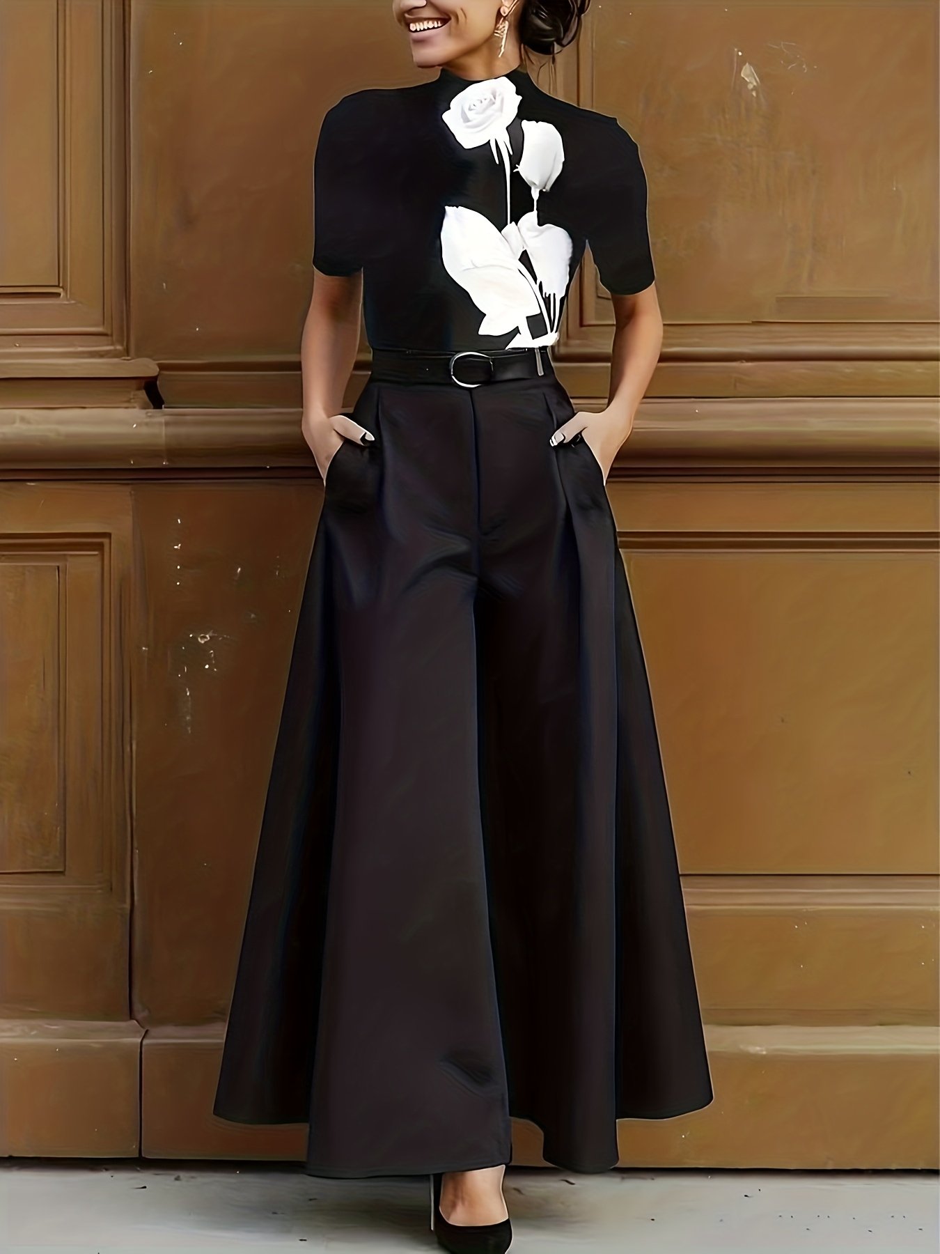 Dazzle with Vintage Charm: Elegant High-Waisted Wide-Leg Skirt Pants - Image 3