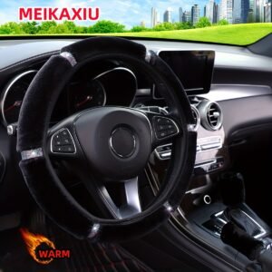 Winter Sparkle & Warmth: Velvet Car Steering Wheel Cover Set