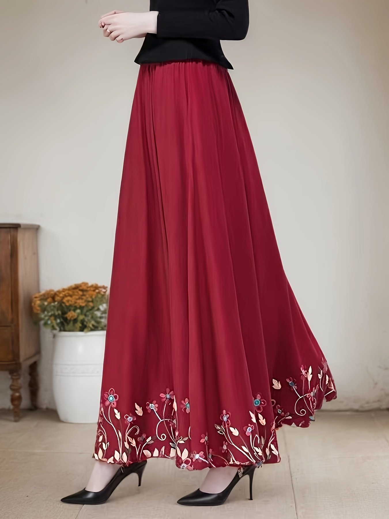 חצאית מקסי מכותנה רקומה: אלגנטיות עכשווית בנגיעת יוקרה! – תמונה 9