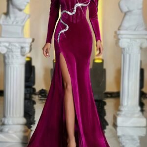 Dazzle in Velvety Charm: Luxurious Crystal Evening Dress