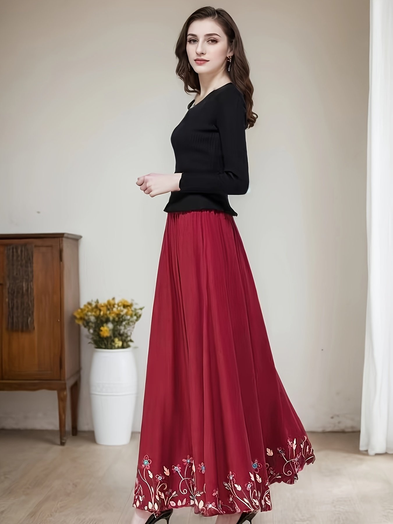 חצאית מקסי מכותנה רקומה: אלגנטיות עכשווית בנגיעת יוקרה! – תמונה 5