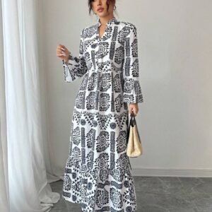 أناقة متجددة: فستان الماكسي المطبع لإطلالة لا تُنسى!