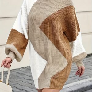 أناقة الشتاء الدافئة: فستان الأكريليك بتصميم كتل الألوان