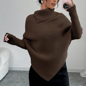 أناقة الخريف والشتاء: سويتر الرقبة العالية المضلع بتصميم فريد