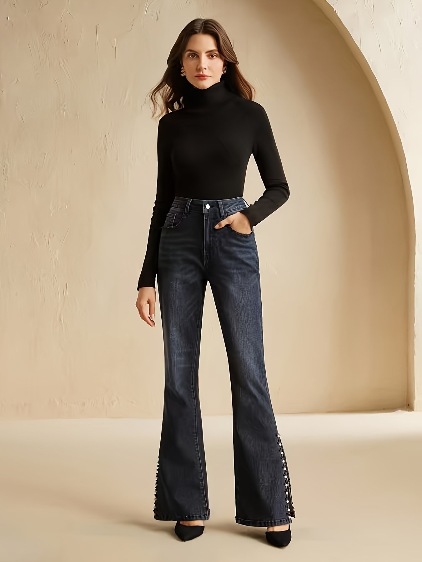 Chic Revived Denim: High-Waisted Wide-Leg Jeans with Unique Side Slit - Image 6