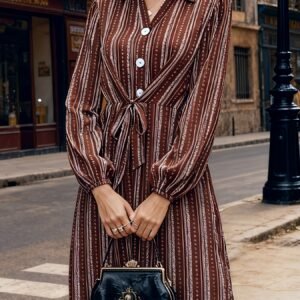 فستان الأناقة المخططة: تصميم بوهيمي ساحر لكل إطلالاتك!