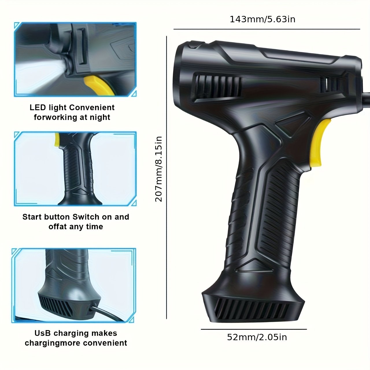 לעולם אל תעצור! מנפח צמיגים אלחוטי דיגיטלי נייד: עוצמה, דיוק ושקט נפשי בדרכים. – תמונה 3