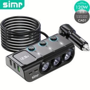 SIMR Integrated Car Charger: 120W Power, 8 Ports, Ultra-Fast Charging for Every Journey!
