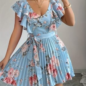 أناقة الصيف تتفتح: فستان زهري بقصة A-line وأكمام مكشكشة