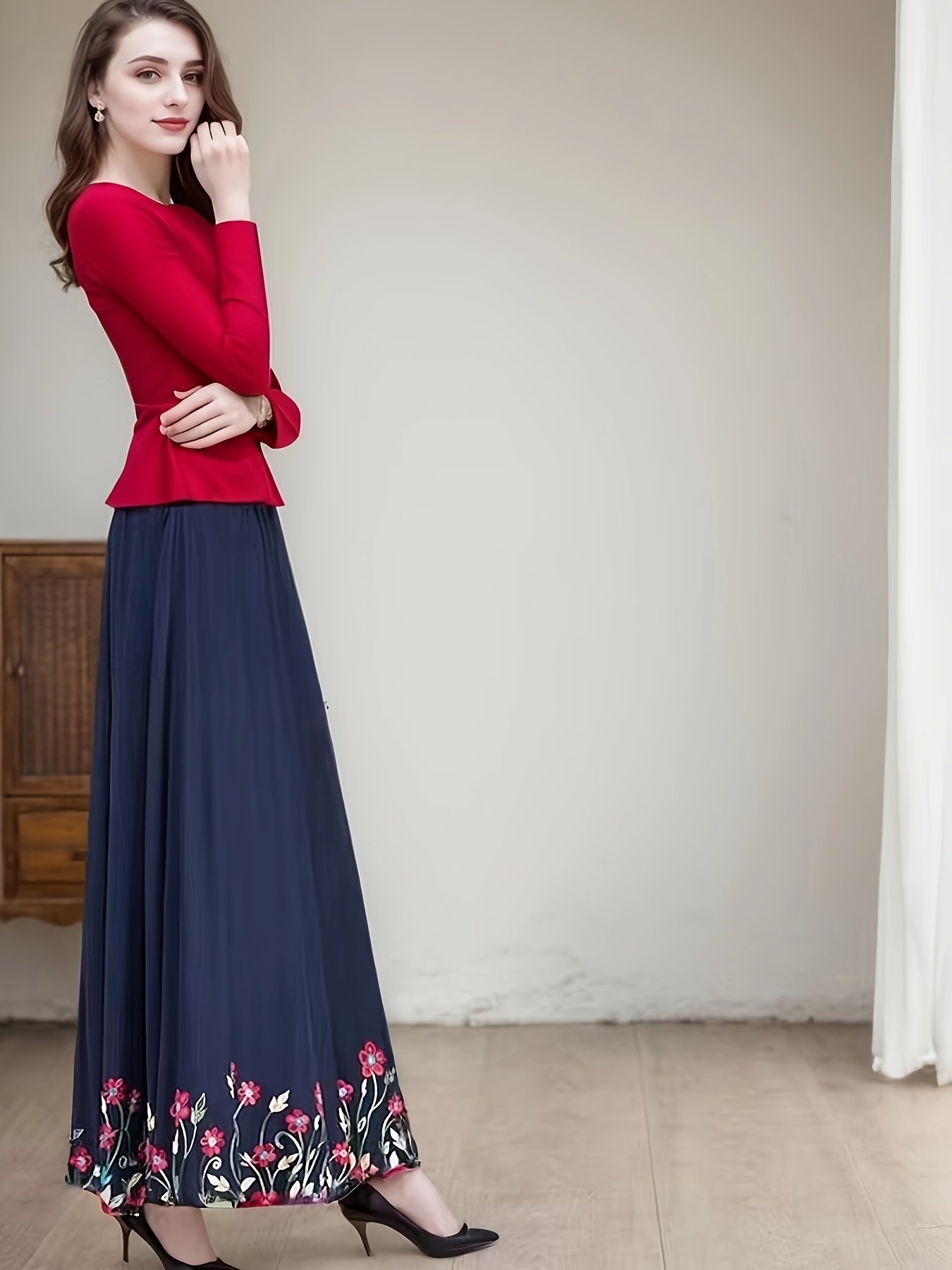 חצאית מקסי מכותנה רקומה: אלגנטיות עכשווית בנגיעת יוקרה! – תמונה 7