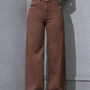 جينز الريترو البني: قصة واسعة، راحة مطاطية، سحر لا يقاوم!