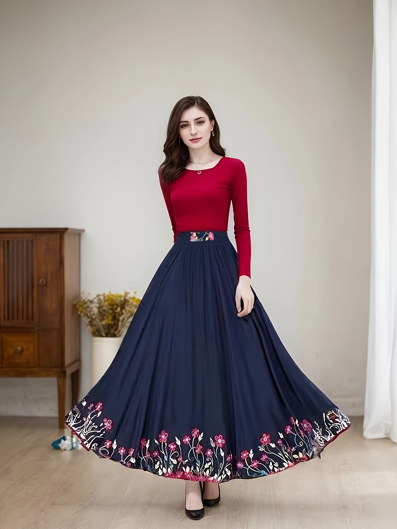 חצאית מקסי מכותנה רקומה: אלגנטיות עכשווית בנגיעת יוקרה! – תמונה 3