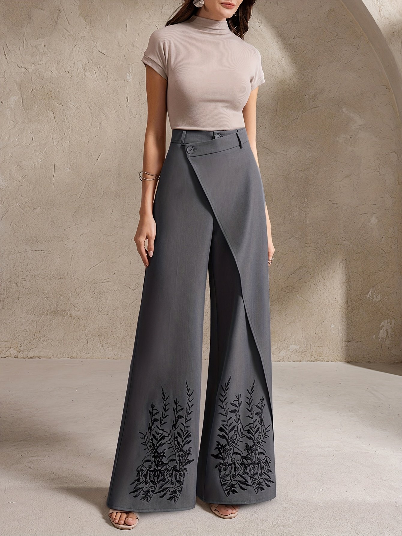 Contemporary Parisian Chic: Wide-Leg Trousers with Luxurious Embroidery and Innovative Cut - Image 7