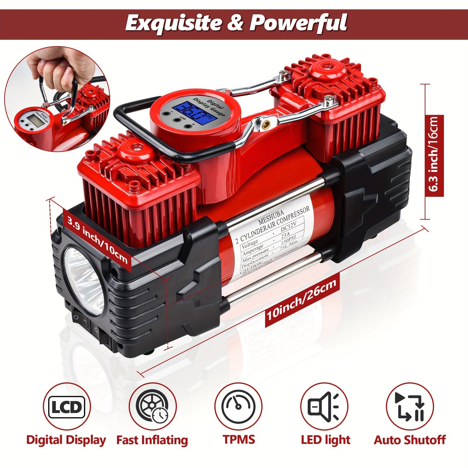 מדחס האוויר הדיגיטלי הכפול: עוצמה, מהירות, וביטחון לכל נסיעותיך! – תמונה 2