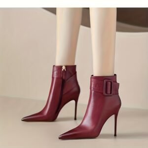 Irresistible Allure: Pointed Shimmering Burgundy High-Heel Boots