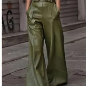 أناقة متجددة: بنطلون الخصر العالي بقصة الجرس - لون زيتي ساحر!