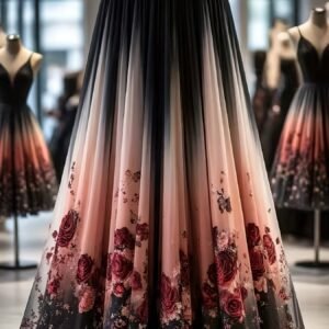 זוהרת בכל אירוע: חצאית מקסי עם הדפסי פרחים ופרטי רשת קסומים