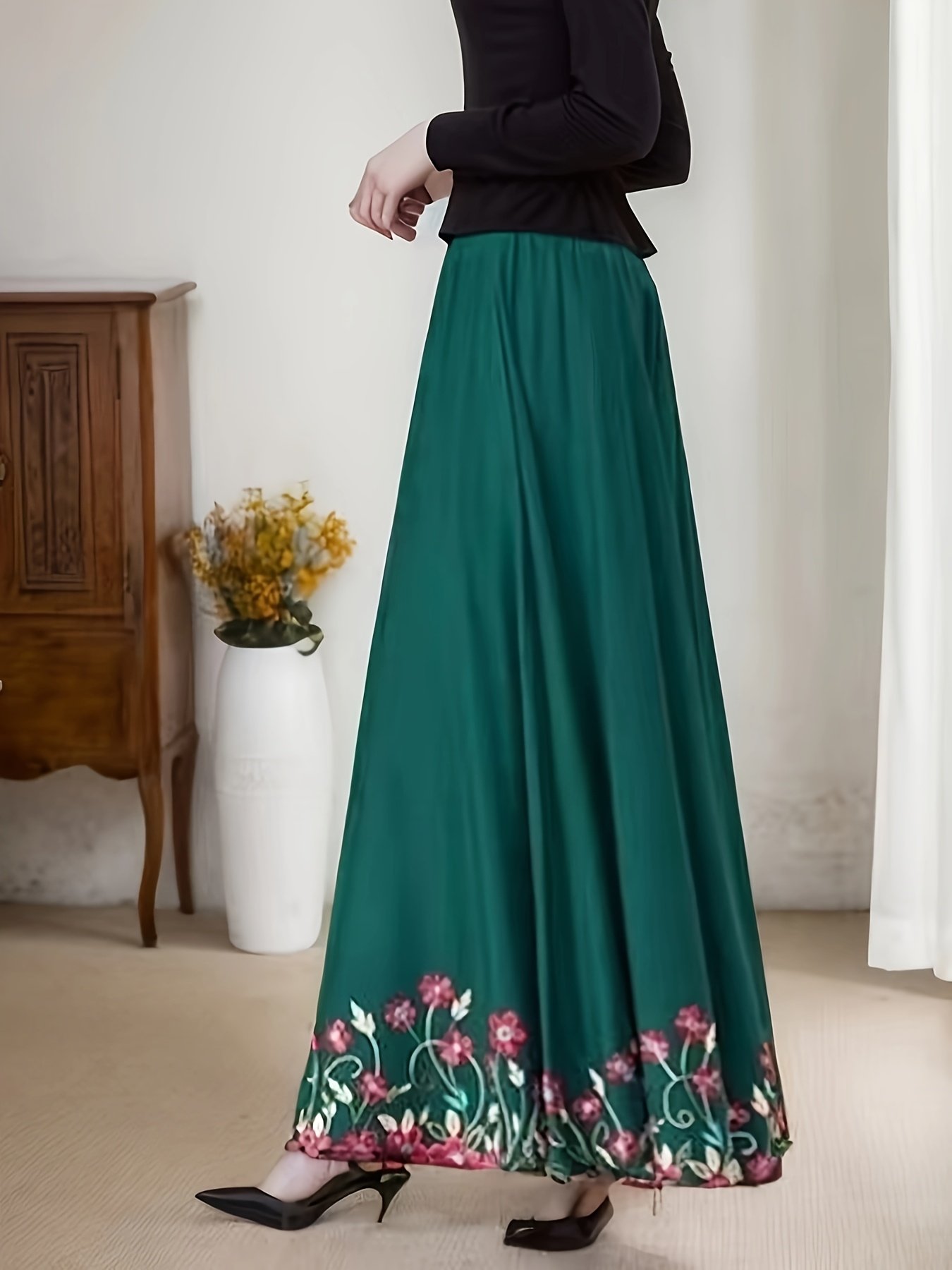 חצאית מקסי מכותנה רקומה: אלגנטיות עכשווית בנגיעת יוקרה! – תמונה 6