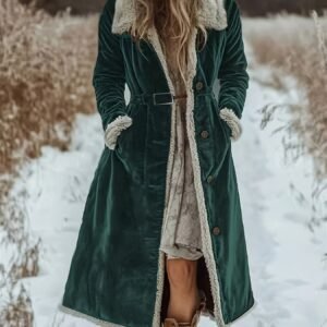 جاذبية الشتاء الخضراء: معطف فاخر بياقة فرو مذهلة